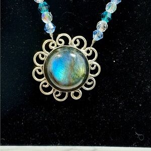 Lovely Blue flash Labradorite Sterling pendant, with beaded necklace.
